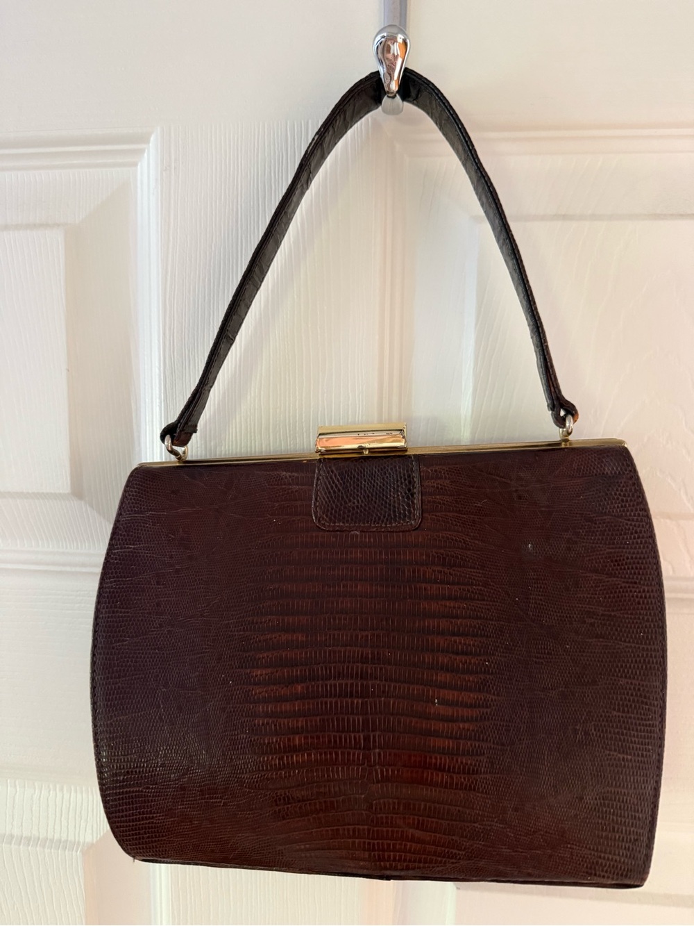 Vintage 50s Escort Classic Brown Lizard-Texture Structured Top-Handle Bag